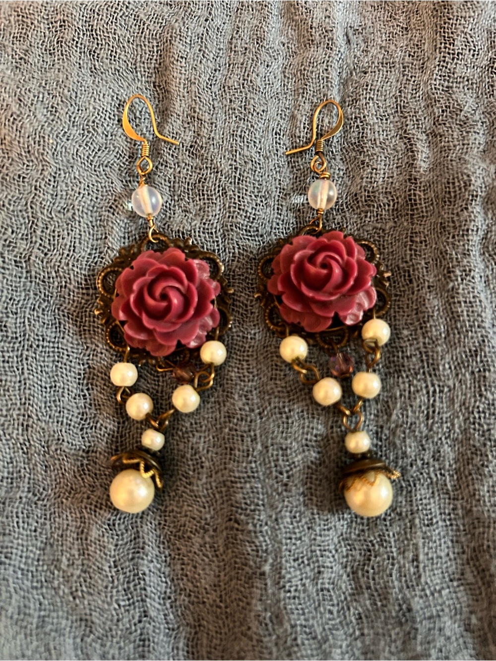 Vintage-Inspired Pink Rose Drop Earrings
